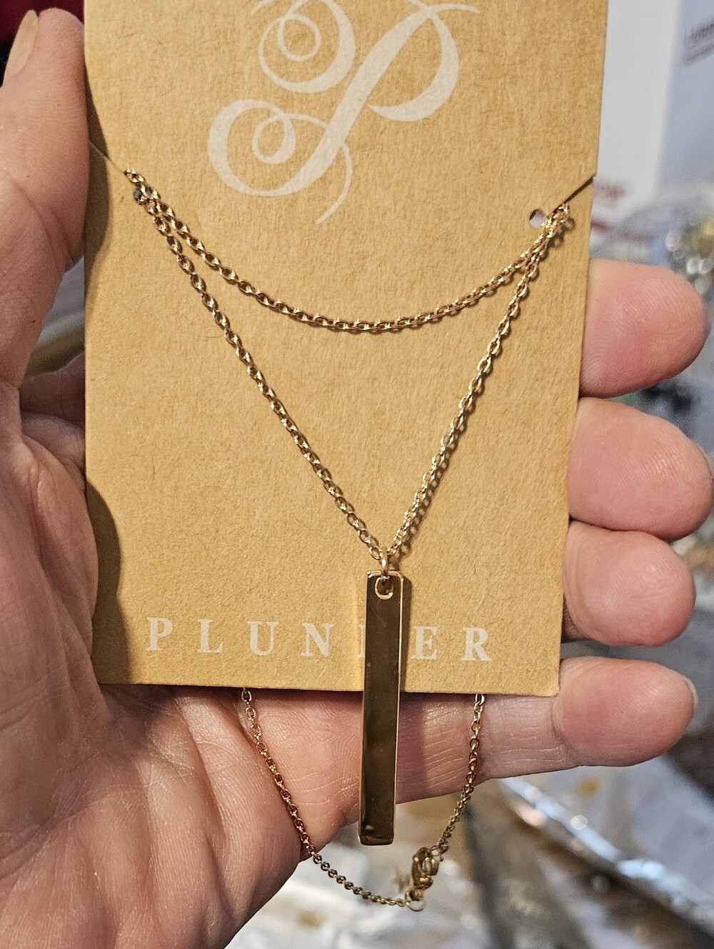 PLUNDER DESIGN "Above The Bar" Rose Gold Plated Vertical Bar Necklace - New